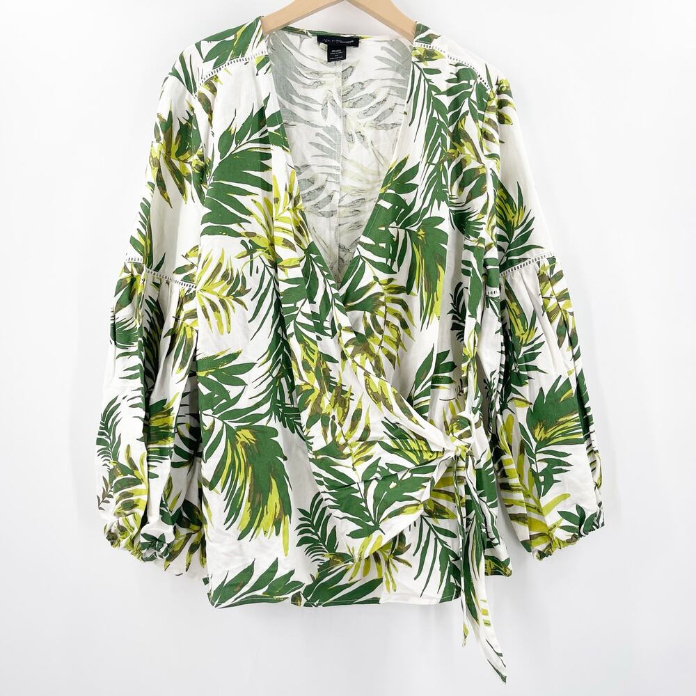 NEW ASHLEY STEWART Blouse Size 14 Linen Blend Tropical Coastal Breathable NWOT - Picture 3 of 13
